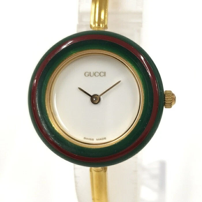 Montre Bracelet GUCCI Lunette Change 11/12,2 Femme Plaqué Or Quartz Cadran Blanc Occasion