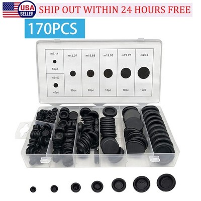 170PCS Rubber Grommet Electrical Wiring Gasket Assortment Firewall Hole Plug Kit