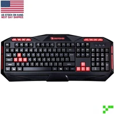 Ares E1 Spill Resistant Gaming Keyboard Full Size w/ Multimedia Keys + Num Pad