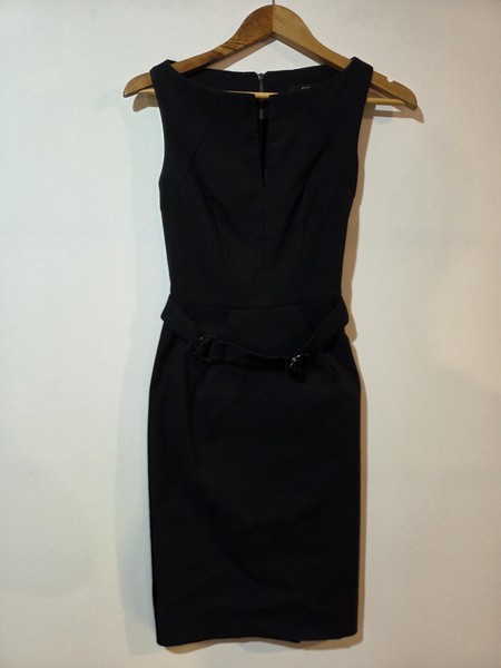 CUE Black Cotton Zip Dress 6 - Work Dress - Semi Formal 3/4 Length Hourglass
