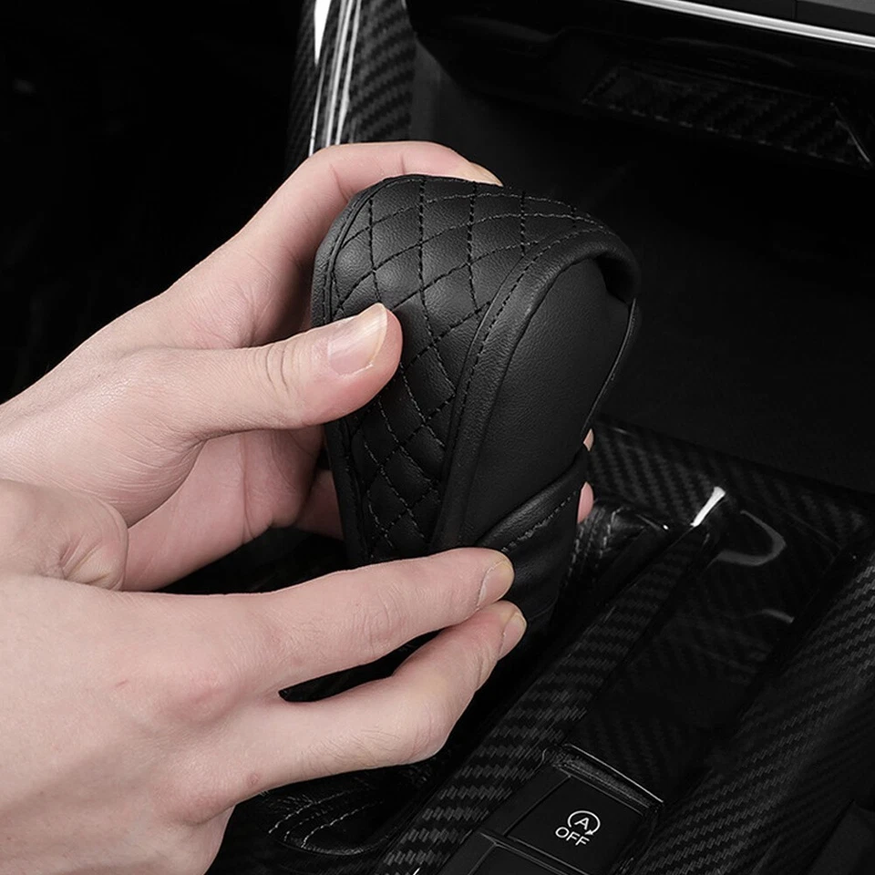 Car Hand Gear Shift Knob Cover PU Leather No Slip Protector Car Accessories - Image 4 of 4