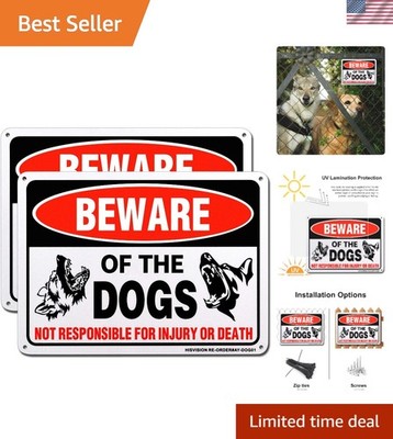 Beware of Dog Sign 2 Pack, 10x7 Rust-Free Aluminum, UV Printed for Home Safety