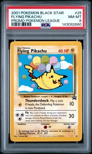 2001 POKEMON PROMO BLACK STAR POKEMON LEAGUE #25 FLYING PIKACHU PSA 8