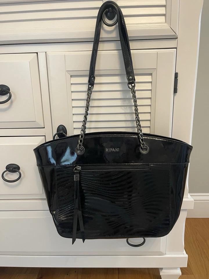 Ripani 7931 NIGELLA черный лакированная кожа сумка с короткими ручками Дамская сумка 100% сделано в Италии - Изображение 2 из 4