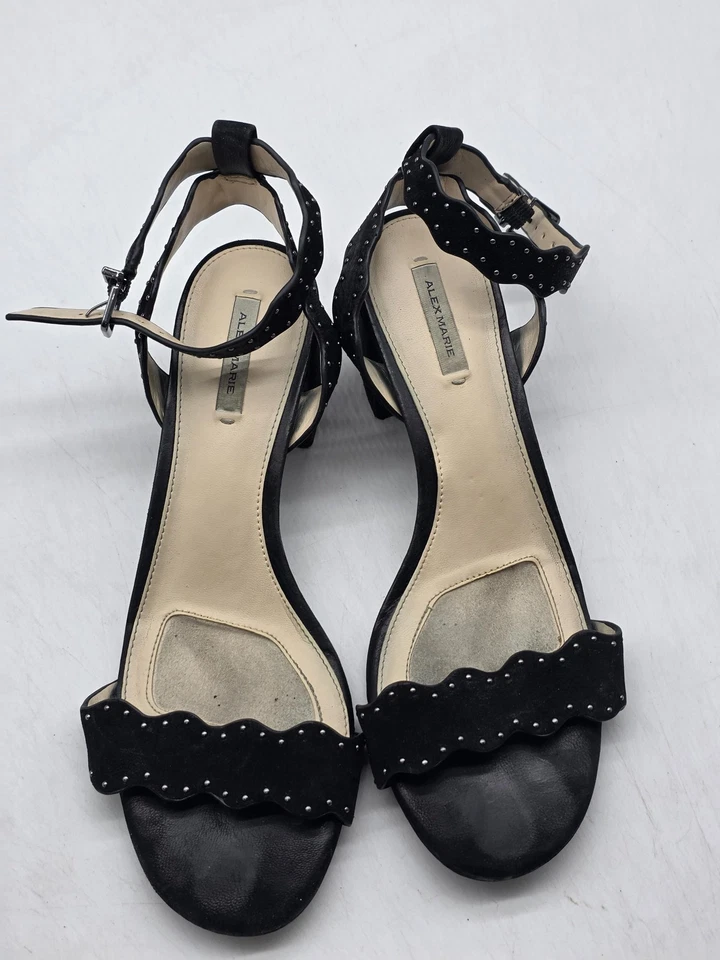 Alex Marie Shoes Womens Size 8 Black Leather Studded Ankle Strap Block Heel - Image 4 of 4