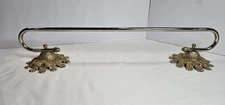 Two-tone finish: Ornate Brass Flower Base Mount - Silver Towel Holder Bar