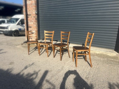 Set Of 4 Vintage 1950s Ladderback Kitchen Chairs With Vinyl Seat Pads - Picture 3 of 7
