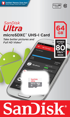 SanDisk 64GB Ultra Class 10 80MB/S 533X MicroSD Micro SDXC UHS-I TF Memory Card