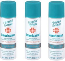 Americaine Benzocaine 20 Aero Spray 2oz each Three Pack