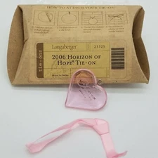 Longaberger 2006 Heart Shaped Horizon of Hope Pink Tie On NEW/BOX BREAST CANCER