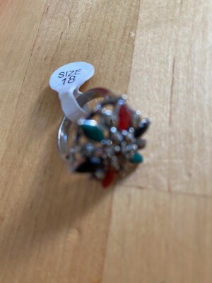 1 Ring mit 6 bunten Steinen und Glitzer Größe 18mm Ø Diameter neu unbenutzt