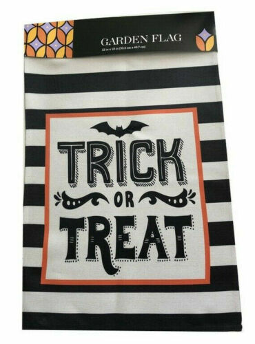 Trick Or Treat Halloween Garden Yard Flag Bat Bats Black White Stripe 12"x 18" - Picture 10 of 13