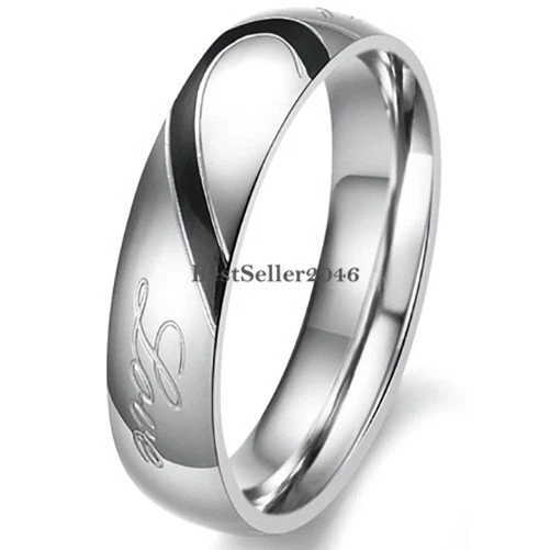 Alianza de boda de compromiso de promesa de anillo de compromiso de acero inoxidable "amor real" para parejas Foto 4 de 4