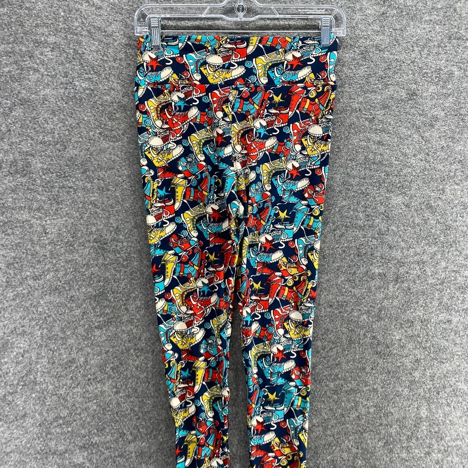 LulaRoe Leggings Mujer Talla Única Negro Tenis Estampado tiro alto Pull On Capri Foto 3 de 4