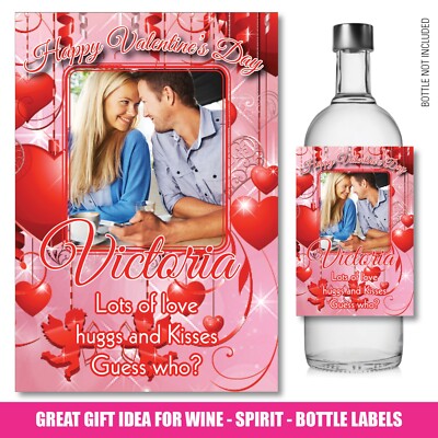 Personalised Wine Gin Vodka Bottle PHOTO Valentines Day Picture Love Gift 158 v
