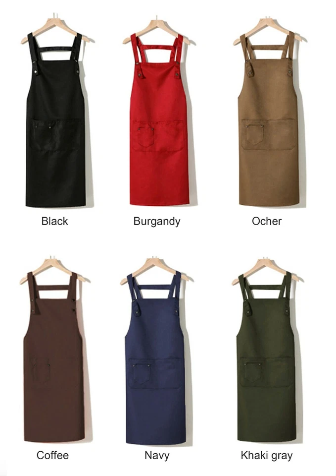 Water-proof Unisex Cotton Canvas H Adjustable Button Lace Kitchen Apron Cafe - Image 2 of 4