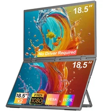 Used 18.5" 1080P Dual Monitor USB-C Plug & Play Travel Extended Computer Display