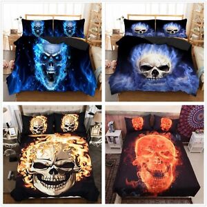 3d Fire Skull Duvet Cover Bedding Set With Pillow Cases Single