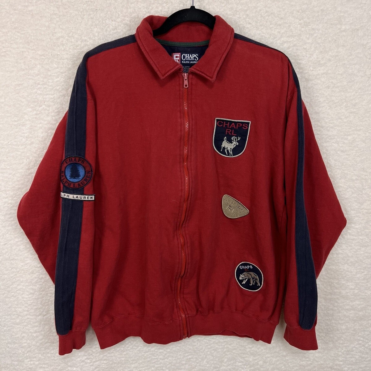 Vintage Chaps Ralph Lauren Jacket Men's XL Red Patches Full Zip