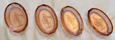 Set of 4 Czech Bohemian Pink Glass Intaglio Etched MUSE Oval Salt Cellars 1920s