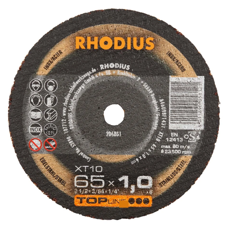 RHODIUS XT10 MINI 65 x 1.0 x 6.00 mm Extradünne Mini Trennscheibe (206801) INOX