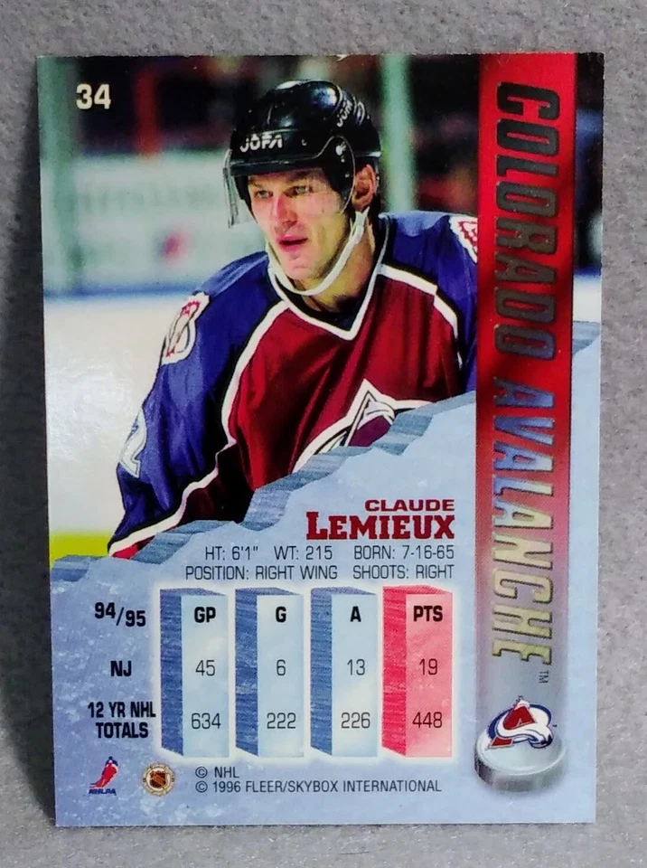 1995-96 Fleer Metal, Claude Lemieux #34, Avalanche - Image 2 of 2
