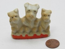 Vintage Scotty Westie Terrier Dog Puppy Trio Mini Porcelain Figurine Japan 1950s