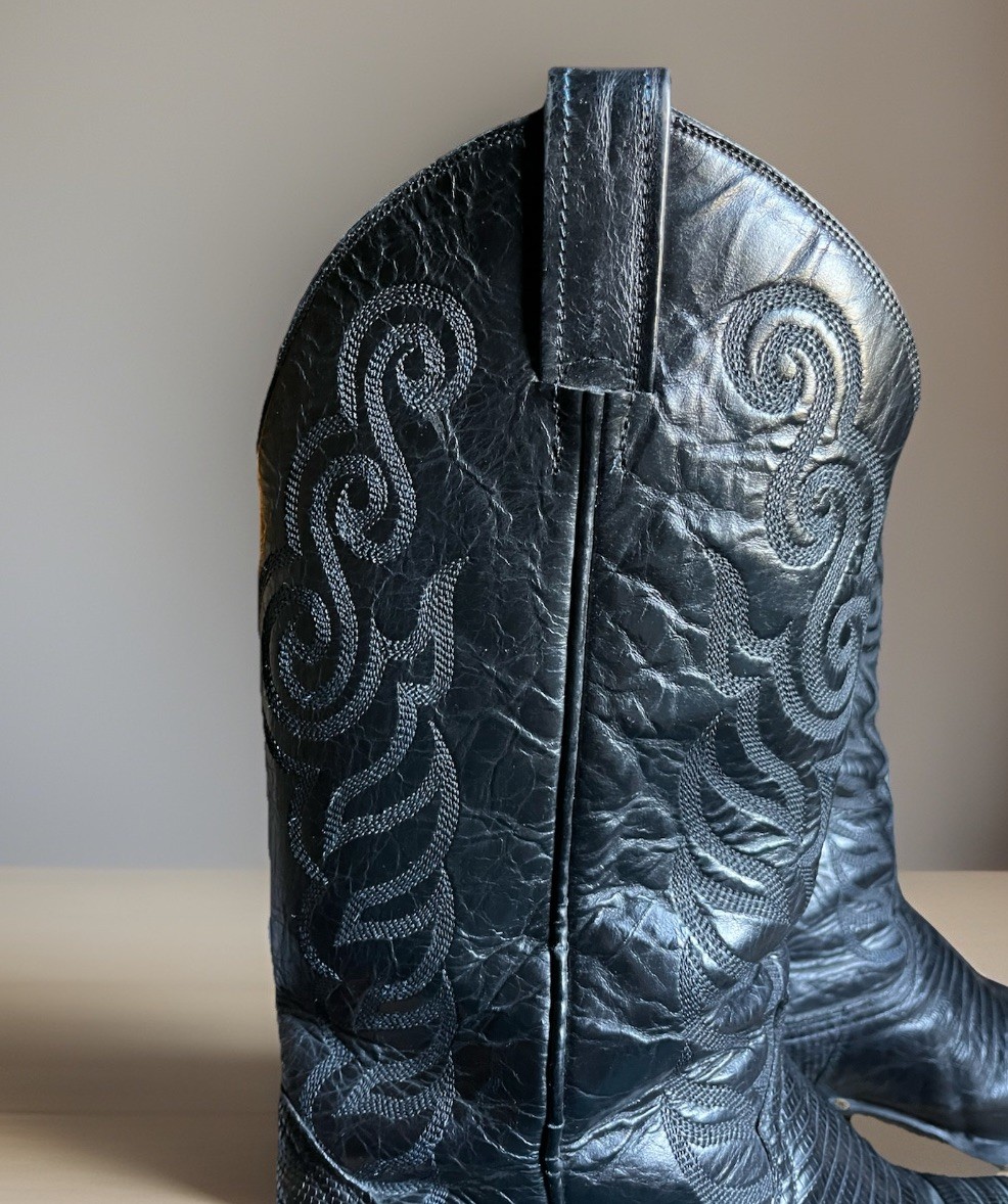 Cowtown Vintage Black Teju Lizard Cowboy Boots Mens 9.5 D Inside Zip Leather 846 View 4