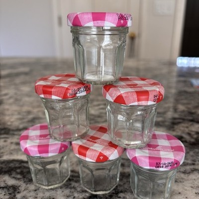 Lot of 6 Red Pink Bonne Maman 1 oz Mini Empty Glass Jars Clean Crafts Camping