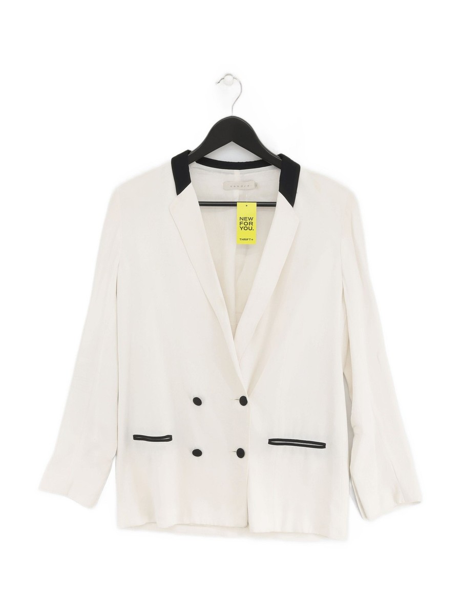 Sandro Women's Blazer UK White Other with Viscose Overcoat UK