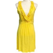 Loft Petites Super Soft Sunny Yellow Sleeveless Ruffle V Neck Mini Dress Size MP