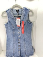 Frye Denim Dress Women Size X-Small XS Blue Button Light Wash Cotton Stretch NWT