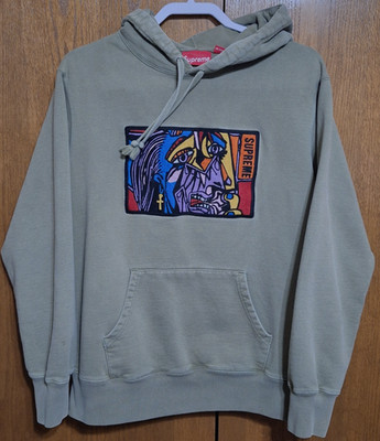 Supreme Picasso Chainstitch Light Olive Hoodie Hooded Sweatshirt Men's Size Med