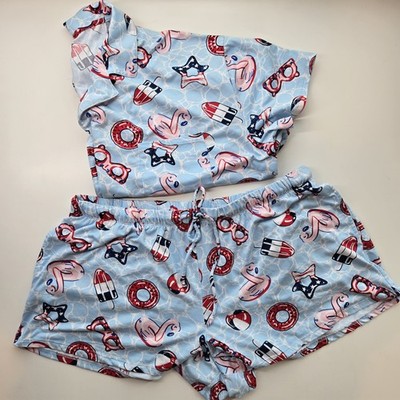 Way to Celebrate! sz XL 16/18 Pajama Set 4th Of July Summer Floaties Popsicles