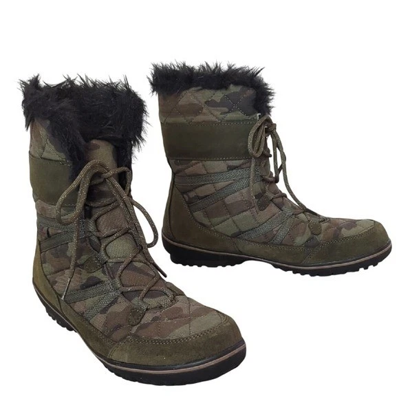 L.L. Bean Boots Tek 2.5 Waterproof Fur Lined Suede Nylon Camo Womens size 9