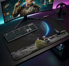 Cyberpunk Couple Moon Desk Mat Space Earth View Gaming Mousepad Large