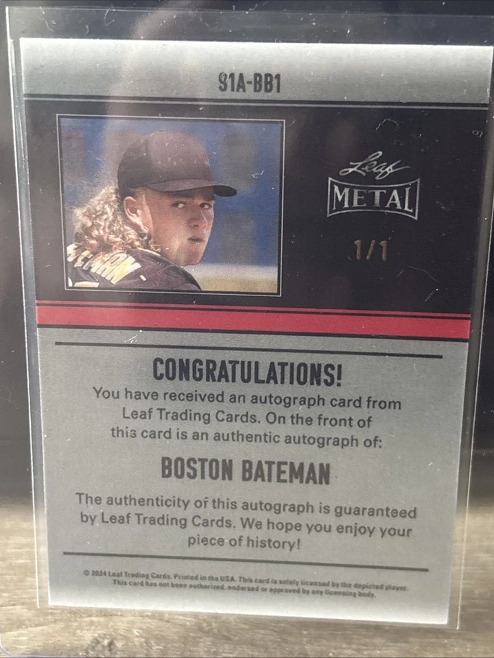 SUPERFRACTOR 1/1 Boston SQUATCHO BATEMAN 1/1 Flames - #91A-BB1 2024 Leaf Metal - Image 2 of 4