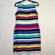 Tahari Arthur S Levine Striped Linen Blend Sleeveless Lined Sheath Dress Size 10