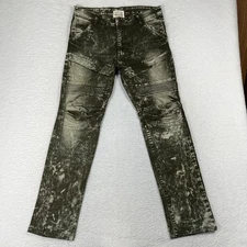 SMOKE RISE Men's SLIM FIT Green Acid Wash Jeans 38x34 (ACTUAL 35x31) Streetwear