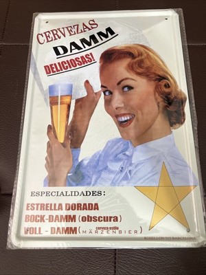 Estrella Damm Beer Sign - Barcelona Metal Tin Wall Decor Pub Bar Man Cave 12x8 