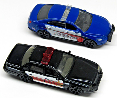 Matchbox Ford Sheriff Police Cars Lot of 2 Black 2006 Crown Victoria & Blue 2010