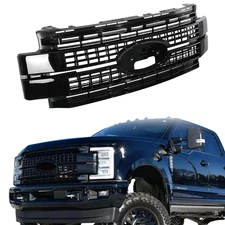 For 2017-2019 Ford F-250 F-350 F-450 Super Duty Front Bumper Grille Glossy Black