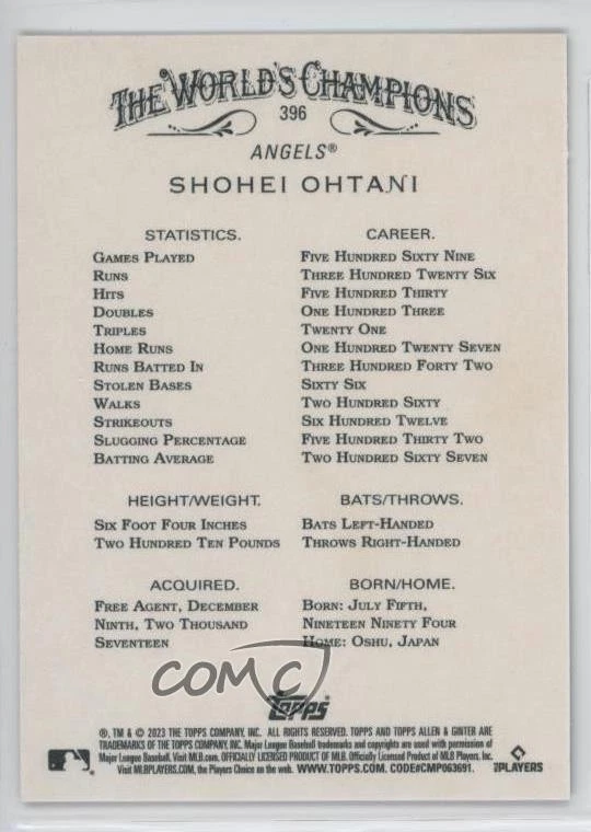 2023 Topps Allen & Ginter X Short Print Shohei Ohtani #396 - Image 2 of 2