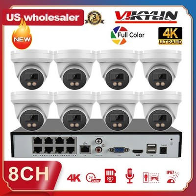 Vikylin 4K 8ch 8 POE NVR CCTV System Kit 8MP F1.0 Full Color IP Camera MIC Lot