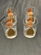 Vintage Georges Briard Gold Christmas Tree Glasses Set Of 4 Old Fashioned 4"