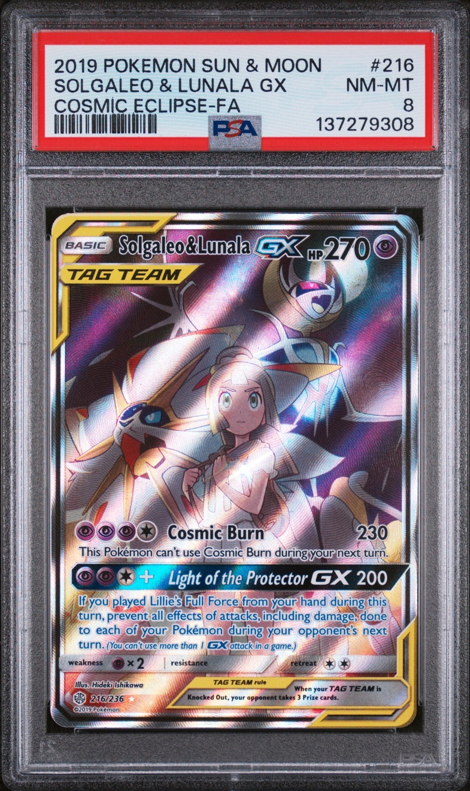 Solgaleo & Lunala GX (Full Art) 216/236 - Sm-Cosmic Eclipse Holo (PSA 8)