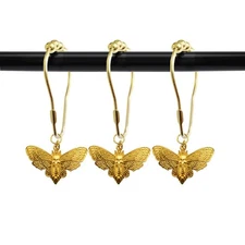 Set of 12 Skull Death's-Head Hawkmoth Shower Curtain Hooks Rings Halloween Pa...