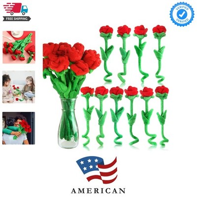 10 Pcs Plush Rose Flower Stuffed Flower Bendable Stems Plush Bouquet Toy Soft...