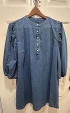 NWT $80 Gap Denim Mini Dress XL Puff Sleeve Organic Cotton Button Front Western