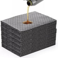 100 Pack Oil Absorbent Pads, 13"x10" Single Weight Dimpled Pad, Oil Spill Mat